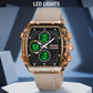 SKMEI dual-display sports watch with white strap, black face and green digital lights