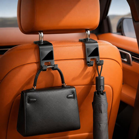 2pcs /Pack Car Headrest Hooks With Tablet Holder 360-Degree Rotatable Backseat Storage Organizer For Purses, Grocery Bags, Umbrellas