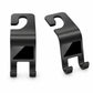 Pair of black ABS headrest hook clips with U-shaped top openings