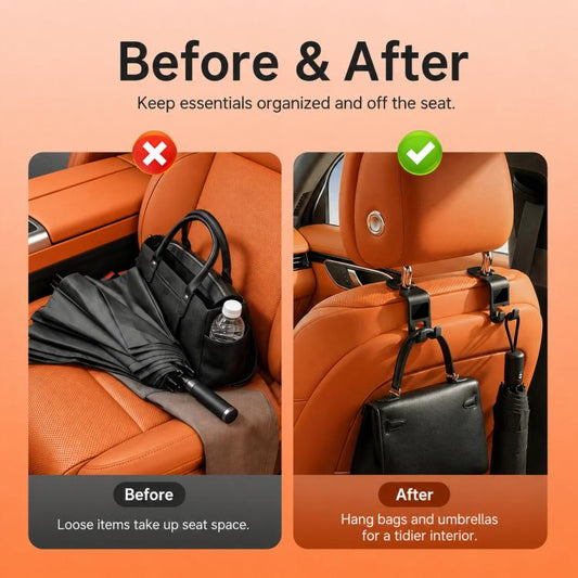 2pcs /Pack Car Headrest Hooks With Tablet Holder 360-Degree Rotatable Backseat Storage Organizer For Purses, Grocery Bags, Umbrellas