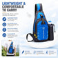 Blue waterproof nylon chest sling bag with padded strap and side bottle pocket
