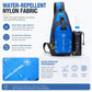 Blue waterproof nylon chest sling bag with water-repellent fabric and bottle pocket