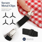 Metal clip sheet fastener gripping fabric with adjustable elastic strap