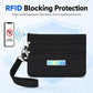 Black dual-zip card pouch with wrist strap and RFID protection lining