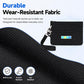 Black textured card pouch with top zipper and wrist strap, durable fabric close-up