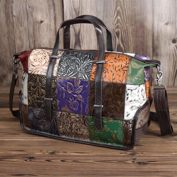 Vintage Handheld Travel Bag Women Spliced Shoulder & Crossbody Bag