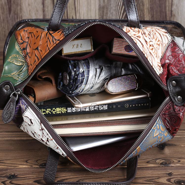 Vintage Handheld Travel Bag Women Spliced Shoulder & Crossbody Bag