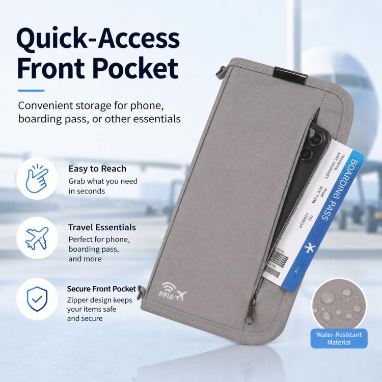 Passport ID Organizer RFID-Protected Cash Travel Document Pouch
