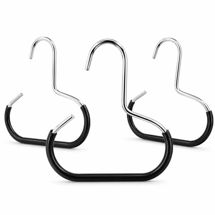 Set of three metal cap hangers with open ring hooks and black base grips