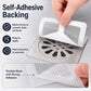Self-adhesive square white mesh drain hair catcher sticker with backing visible