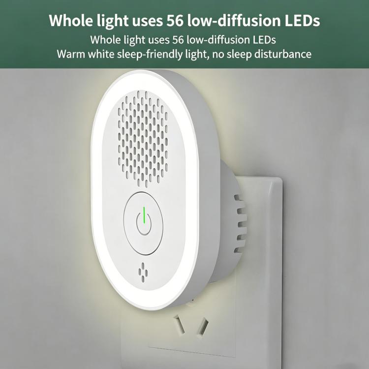 White ultrasonic repellent night light with round power button and LED light ring