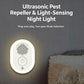 White wall-mounted ultrasonic pest repellent night light with glowing ring and control button