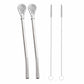 Stainless steel yerba mate straw spoon filters with two slender cleaning brushes