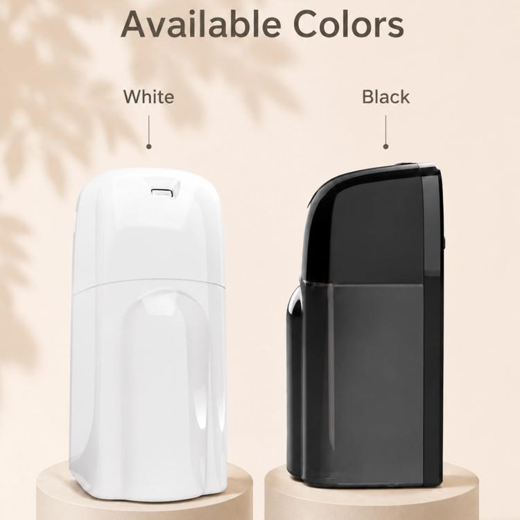Aroma diffuser in white and black colors, shown side by side