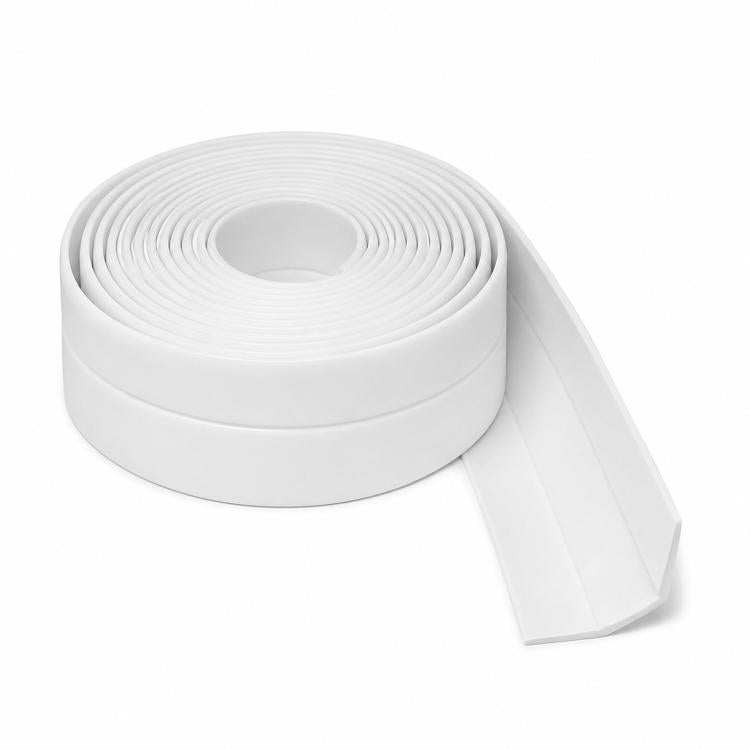 Rolled white peel-and-stick caulk corner sealer tape with flexible strip