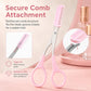 Eyebrow scissors with secure comb attachment and curved stainless blades