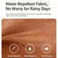 Brown leather-look bag close-up showing textured surface and front zipper pocket.