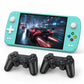 Mint blue handheld gaming console with gamepad controllers, 7-inch screen display