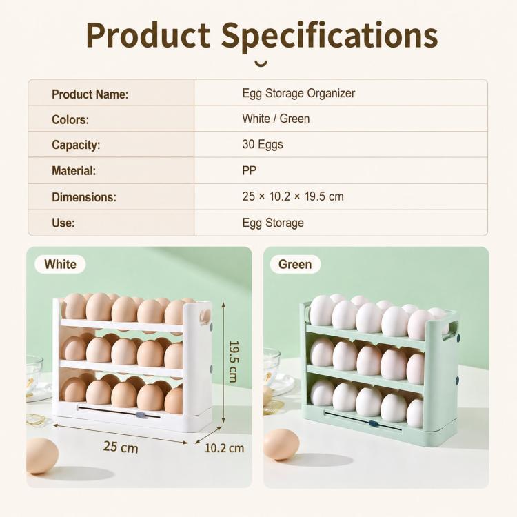 30 Eggs Holder for Refrigerator Door, 3-Tier Flip-Up Egg Storage Container with Sliding Date Tracker, Clear Space-Saving Egg Dispenser Rack