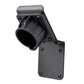 Black EV charger plug holder with circular cradle and base mounting plate