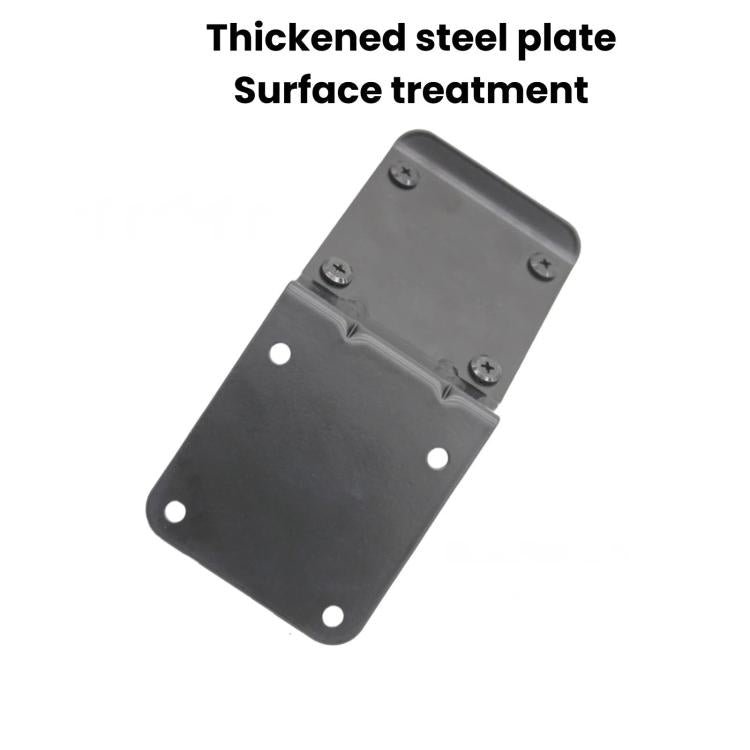 Black thick metal mounting plate for EV charger gun holder, with screw holes
