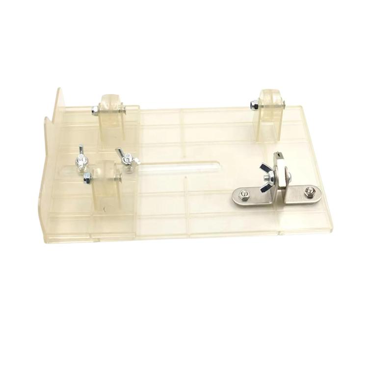 Glass bottle cutter tool with transparent base and adjustable metal cutting arm