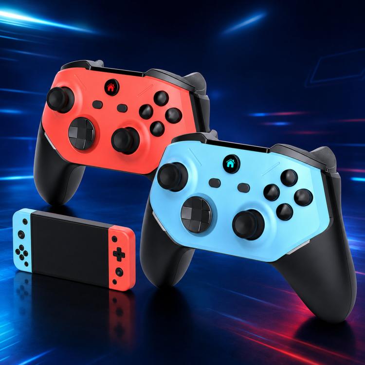 Red and blue mini arcade game console controllers with built-in joysticks