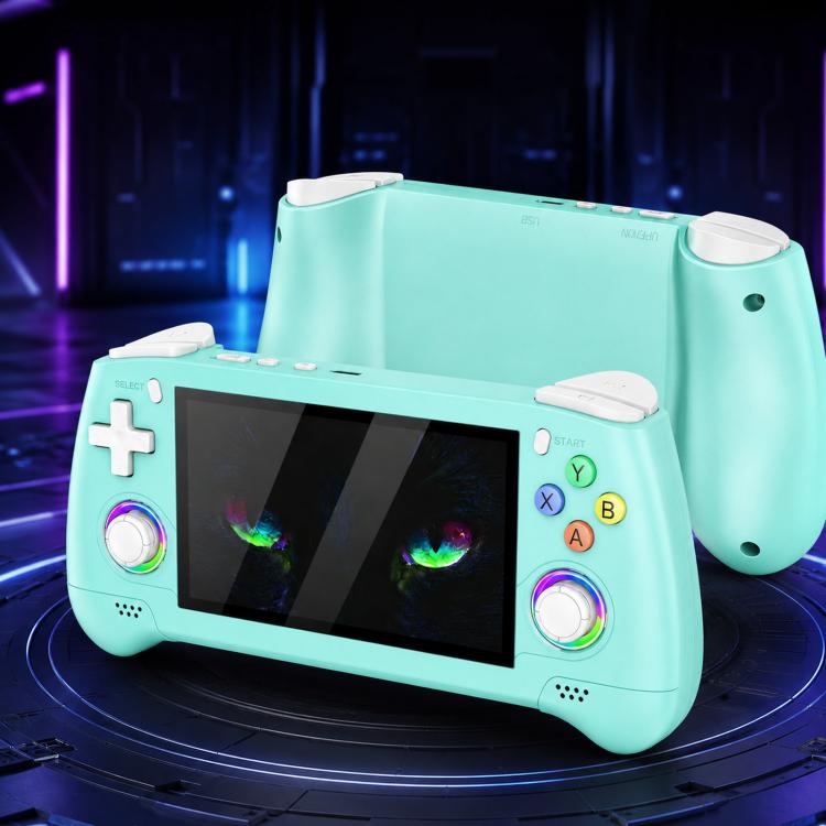 Mint portable handheld game console front view with built-in screen and joystick controls