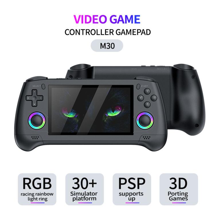 Black portable handheld game console controller with large screen and side grips