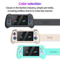 Handheld retro game console set in black, gray, and green with built-in joystick