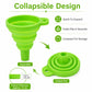 Green collapsible silicone funnel shown expanded with flat folded base