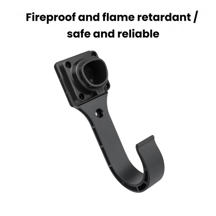 Black EV charging cable hook bracket with rounded cradle supports