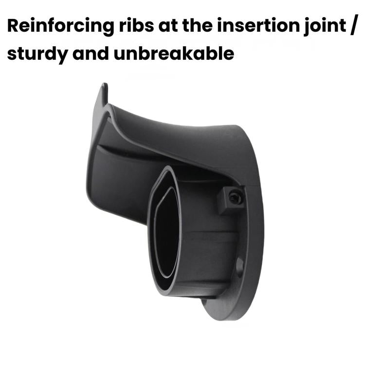 Wall-mounted EV charging socket holder with reinforced ribbed housing, black