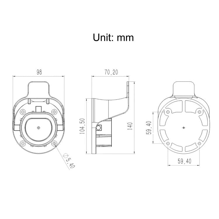 EV charging socket holder technical dimensions diagram, black