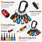 Compact locking carabiner keychain holding six aluminum-colored hex shank screwdriver bits