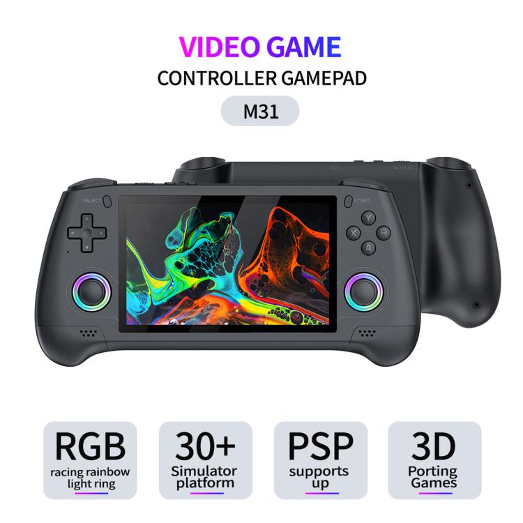 M31 video game controller gamepad box art showing handheld console with RGB lighting badges