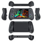 Black handheld game console with detachable grips and 5.1-inch screen