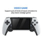 Handheld game console with black touchscreen and white controller buttons
