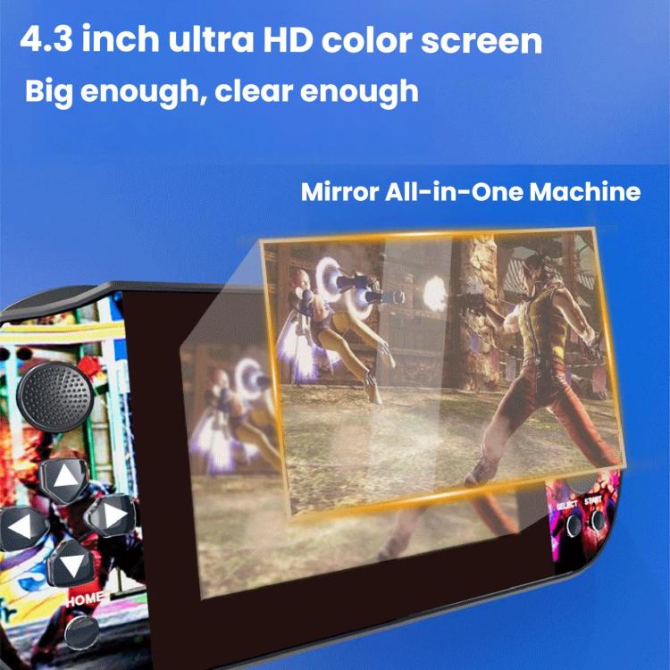 Handheld retro game console with large HD display and colorful side panels