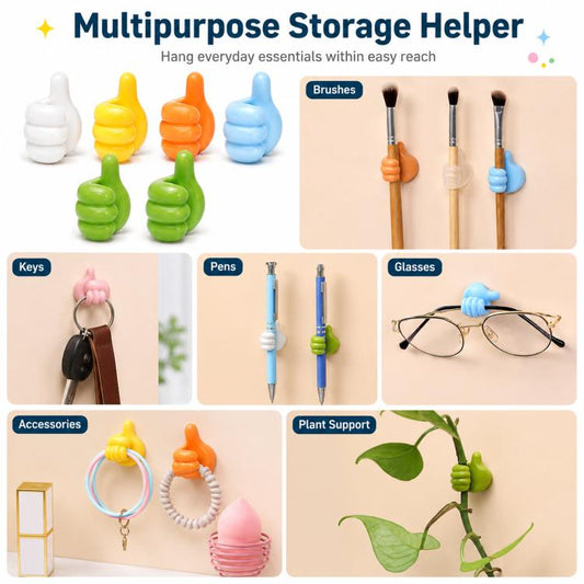 10pcs /Pack Thumbs Up Wall Hooks Cute Adhesive Cable Clips Cord Organizer Multipurpose Desktop Utility Finger Hanger, Random Color