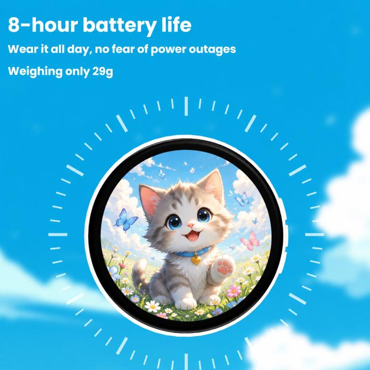 1.85-inch HD touchscreen Bluetooth anime badge display with cat graphic and round black bezel