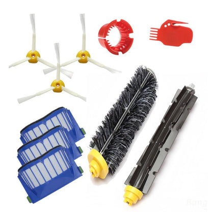 10-in-1 vacuum replacement parts kit with filters, side brushes, rollers, and red cleaning tools