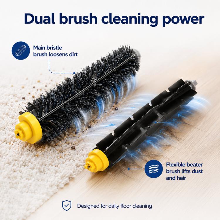 Replacement roller brushes for vacuum with black bristles and yellow ends for dust and hair pickup