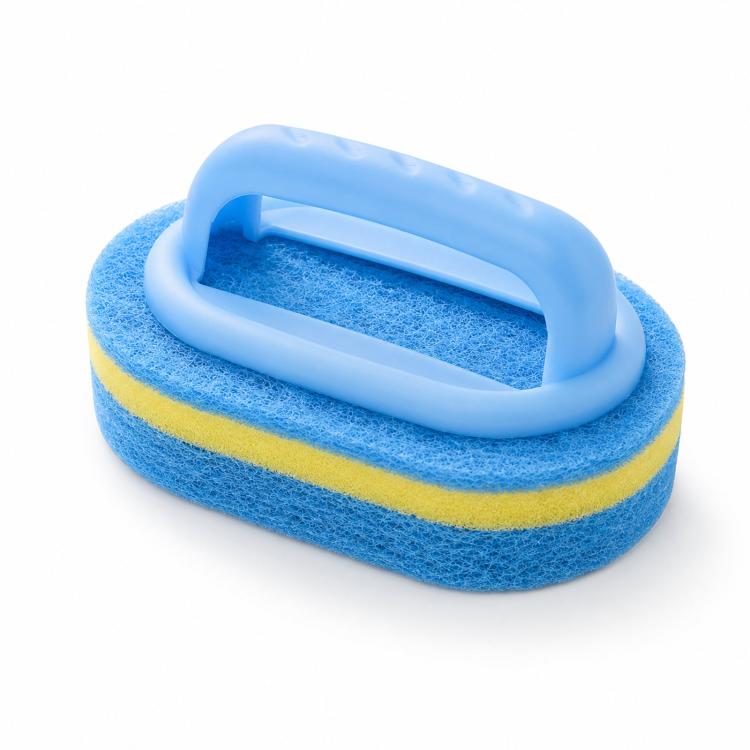 Multi-Purpose Scrub Sponge Brush With Handle Non-Scratch 3-Layer Thickened Polyester Fiber Scouring Pad For Pots, Pans, Stove