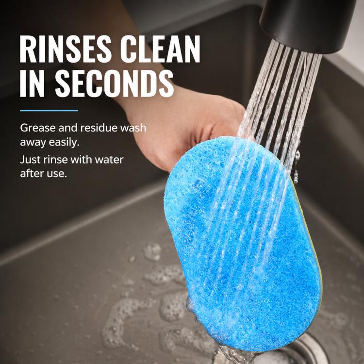 Multi-Purpose Scrub Sponge Brush With Handle Non-Scratch 3-Layer Thickened Polyester Fiber Scouring Pad For Pots, Pans, Stove