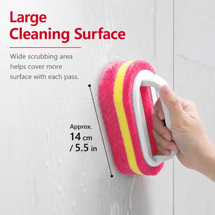 Multi-Purpose Scrub Sponge Brush With Handle Non-Scratch 3-Layer Thickened Polyester Fiber Scouring Pad For Pots, Pans, Stove