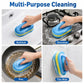 Multi-Purpose Scrub Sponge Brush With Handle Non-Scratch 3-Layer Thickened Polyester Fiber Scouring Pad For Pots, Pans, Stove