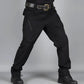 Black outdoor hiking long pants with belt loops, zip fly, and side cargo pockets