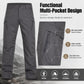 Men's dark gray multi-pocket hiking pants with cargo pockets and zip details