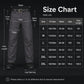 Men's pants size chart diagram with front view and leg measurements